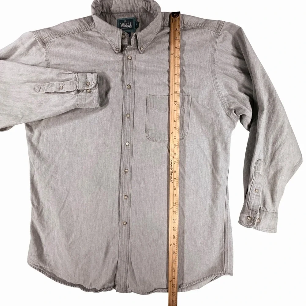 Vintage WOOLRICH Shirt‎ XL Mens Gray Chambray Button Up Barn Heavy Outdoor USA
